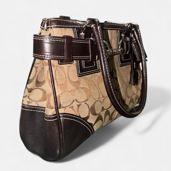 Coach Vintage Y2K Hampton Carryall Signature Brown Tan Satchel Handbag Bag - Picture 4 of 8